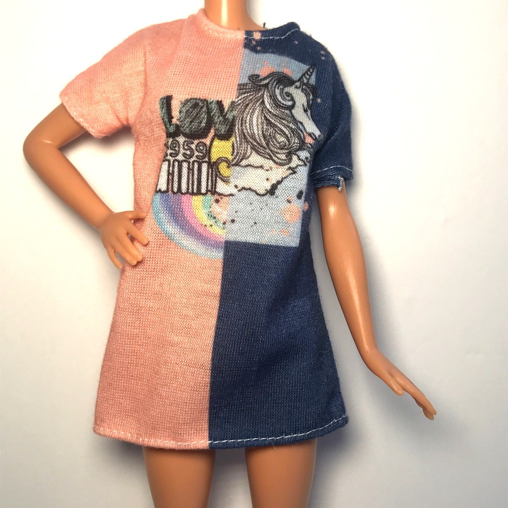 Barbie Doll Clothing Fashionistas 103 Peach Blue Shirt Dress 1959 Unicorn FXL43